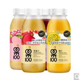 汇源果100果汁低温冷藏饮料300ml/瓶装100新鲜水果混合果蔬汁 4种口味组合（橙汁、桃汁、葡萄汁、苹果汁） 24瓶